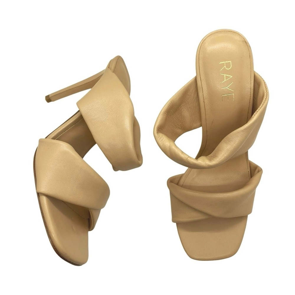 Raye Greer Heel Sandal Leather Twisted‎ Vamp Strap Nude Minimalist Wedding 8.5
